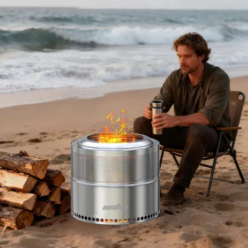 Vista 7 de unho Chimenea sin humo de 20 pulgadas para estufa de leña exterior, de acero inoxidable, portátil, para patio trasero, patio, jardín, picnic