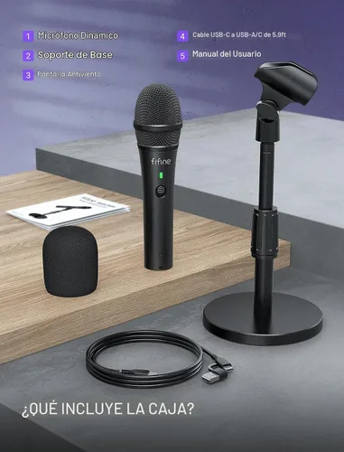 Vista 9 de FIFINE - Micrófono dinámico USB/XLR para grabación de podcast, juego de micrófono de mano de estudio con soporte de escritorio para voz, voz en off