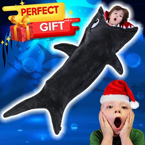 Vista 6 de CozyBomB Manta de animales con cola de tiburón para niños, diseño acogedor y suave de una pieza, manta de felpa duradera sin costuras