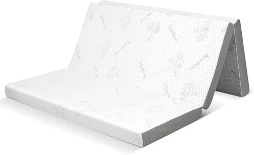 Vista 9 de KOMFOTT Colchón plegable de 4 pulgadas con bolsa de almacenamiento, tamaño Queen, colchón de espuma viscoelástica con funda de bambú, colchón