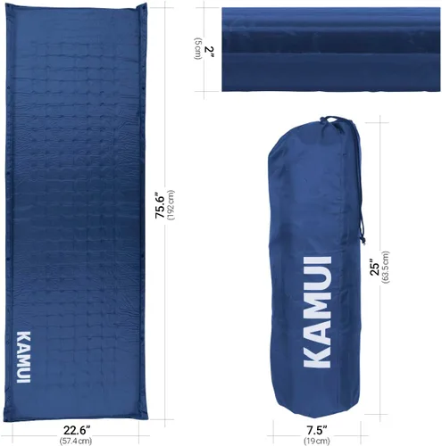 Vista 3 de KAMUI Almohadilla de dormir autoinflable: almohadilla de campamento de 2 pulgadas de grosor conectable con múltiples alfombrillas de campamento