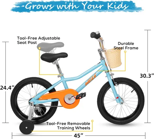 Vista 2 de WEIZE Kids Bike, Children Bicycle for Boys & Girls Ages 4-12 Years Old, Rider Height 41-62 Inch, Adjustable Seat & Handlebars, Coaster Brake