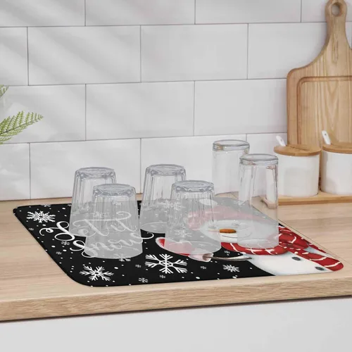 Vista 6 de Tapete clásico de microfibra para secado de platos, 16 x 18 pulgadas, escurridor absorbente para encimera de cocina, patrón de copo de nieve