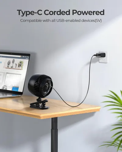 Vista 6 de Koonie Ventilador USB con clip, viento fuerte, ultra silencioso, pequeño ventilador de escritorio con abrazadera fuerte, ajustable de más de 360°, 3