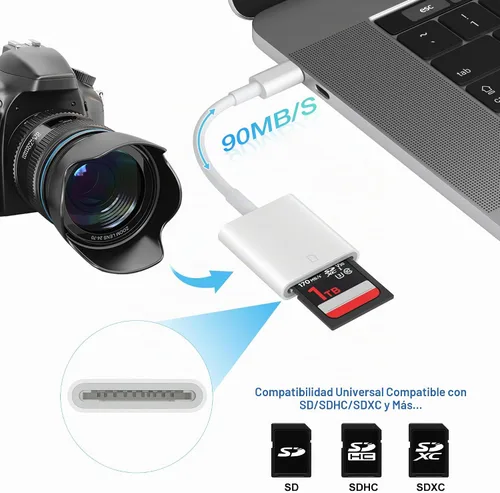 Vista 2 de Lector de Tarjetas TIANSONG USB C, Adaptador de Alta Velocidad USB 3.0 a Tarjeta SD para iPhone 15/16 Pro Max, iPad Pro, Visor de Cámara de Juego