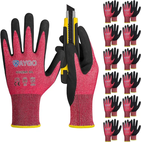 Vista 6 de KAYGO - Guantes de nitrilo resistentes a cortes para tareas de agarre aceitoso y húmedo ANSI A3, HPPE/Forro de fibra de vidrio, agarre