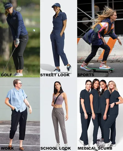 Vista 5 de KUTAPU Women Golf Pants Straight Leg Drawstring Ankle Pants Athletic Sweatpants with Pockets