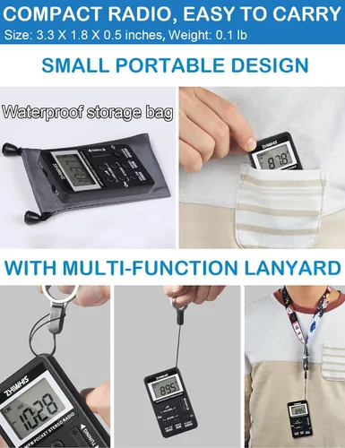 Vista 3 de ZHIWHIS Radio portátil, receptor AM FM con temporizador de sueño, radios estéreo recargables con reloj digital, sintonizador DSP con función