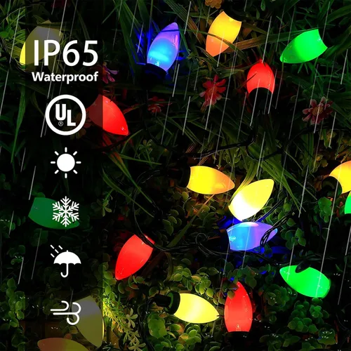 Vista 4 de Luces de Navidad con Bombillas C9, 33 pies, 50 LEDs Guirnaldas de Luces de Navidad para Exteriores, 5 Juegos Conectables, IP65 Impermeable
