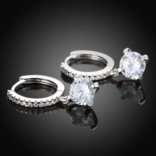 Vista 2 de Aretes de gancho de cristal vidriante de plata y oro de 18 quilates