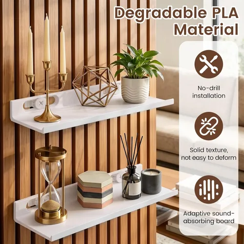 Vista 7 de Paquete de 2 estantes flotantes para paneles de listones de madera Blanco