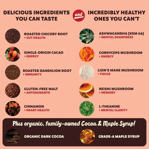 Vista 3 de Joe'y Alternativa de café de hongos, sabor moca, 20 porciones, sustituto de café instantáneo con melena de león, reishi, cordyceps, ashwagandha