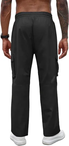 Vista 2 de COOFANDY Pantalones cargo casuales para hombre, pantalones deportivos de algodón con cordón