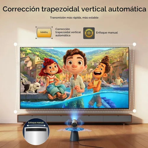 Vista 3 de Mini proyector con Bluetooth y WiFi, proyector portátil mejorado de 200 lúmenes ANSI 4K, enfoque automático/Keystone, compatible con iPhone/TV