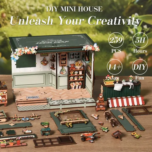 Vista 4 de Kit de casa en miniatura para adultos y adolescentes, decoración de casa pequeña con interruptor táctil, rompecabezas de madera 3D, regalo