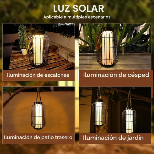 Vista 9 de pearlstar Farol grande con energía solar para exteriores, luces colgantes de metal resistente, lámpara de mesa solar decorativa impermeable