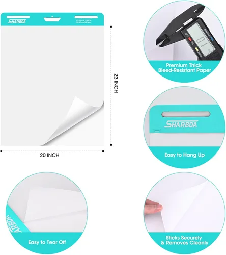 Vista 4 de Papel de carta, almohadilla de caballete pegajosa para profesores, 20 x 23 pulgadas, papel de anclaje con líneas, papel autoadhesivo, pesado, sin