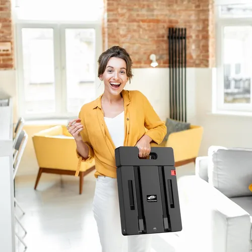 Vista 7 de SPACEKEEPER - Carro de mano plegable, carrito resistente de equipaje de 500 libras, carrito de plataforma utilitaria con 6 ruedas y 2 cuerdas Negro