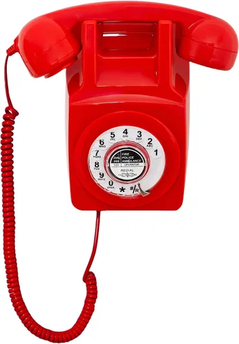 Vista 7 de Teléfono de línea fija retro, Artisam - Teléfono de pared clásico con cable, teléfono de montaje en pared vintage de esfera giratoria con función