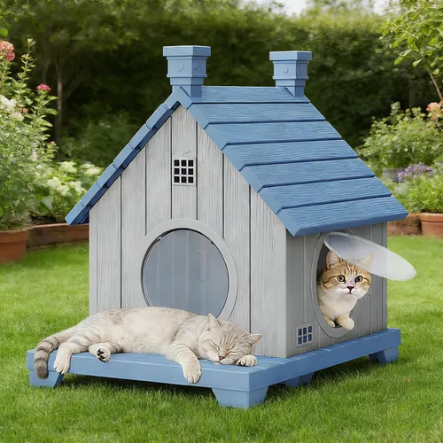 Vista 29 de Casa para gatos al aire libre, resistente a la intemperie, casas de resina duradera para gatos interiores y exteriores, refugio para gatos al aire
