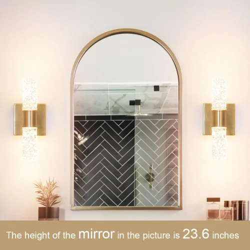 Vista 2 de Juego de 2 apliques de pared LED de cristal, lámparas de baño de oro cepillado, modernas luces de baño con LED con cable para dormitorio, sala