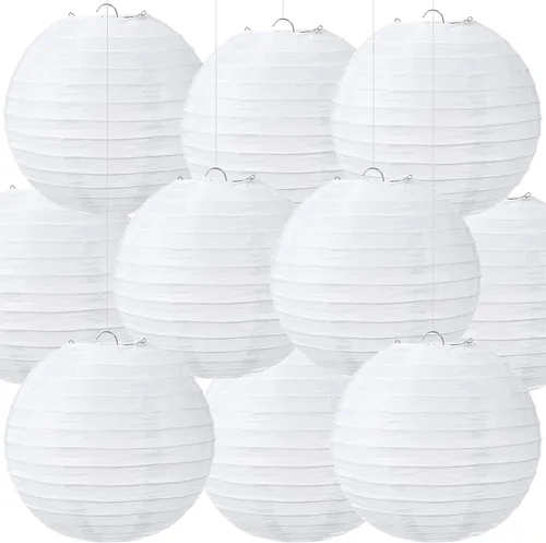 Vista 14 de Treela Faroles de papel japoneses chinos blancos decorativos colgantes redondos de papel para decoración de bodas, fiestas de cumpleaños