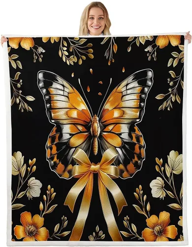 Vista 29 de Erosebridal Black Pink Bow Fleece Throw Blanket 40"x50" - Ultra-Soft for Couch Sofa Bed,Kawaii Cool Bowknot Sherpa Blanket,Princess Style Fuzzy