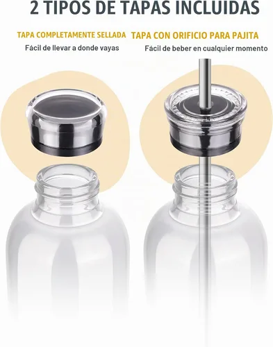 Vista 3 de NiHome Botella de agua de vidrio de 25 oz/25.4 fl oz con pajitas de metal Gris ahumado
