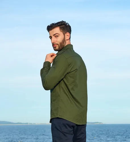 Vista 4 de XTAPAN Camisa casual de manga larga con botones de algodón para hombre