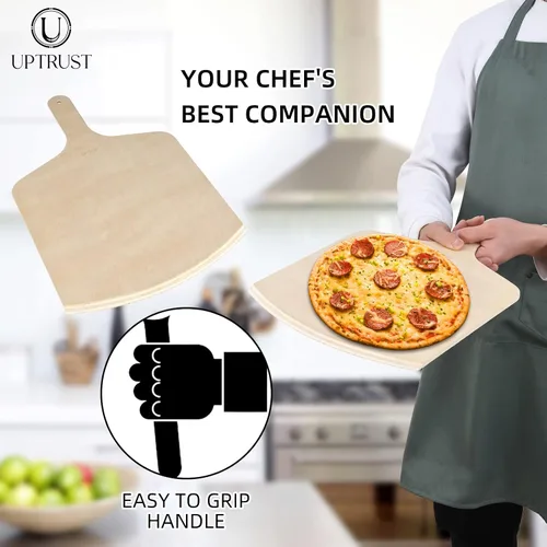 Vista 6 de UPTRUST Pela de pizza de madera natural de alta calidad, rectangular, 12 x 17 pulgadas, espátula grande para pizza, tabla de cortar para hornear