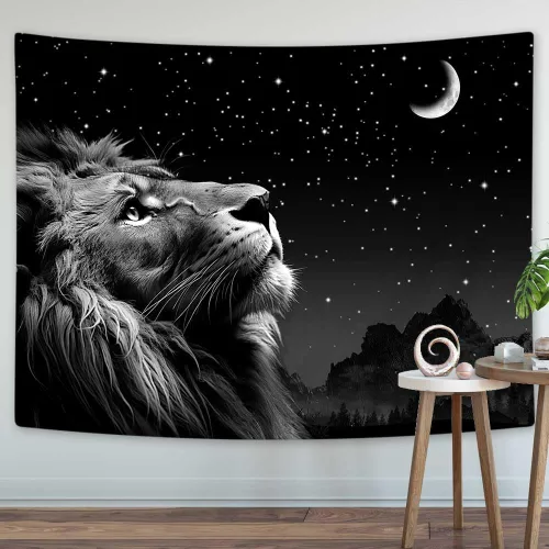 Vista 6 de Boziqr Cool Lion - Arte de pared para colgar en la pared, estrellas espaciales y luna, arte de pared para hombres, estético negro para colgar