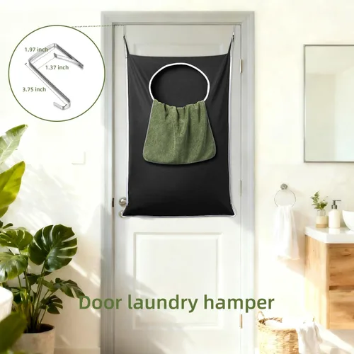 Vista 3 de KEEPJOY Cesta de lavandería XL negra para colgar en la puerta, 36.5 x 22.5 pulgadas, bolsa colgante de gran capacidad con apertura grande y ganchos
