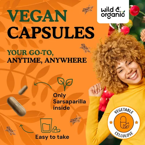 Vista 4 de Wild & Organic Cápsulas de raíz de zarzaparrilla, apoyo para la piel y la desintoxicación, suplemento de raíz de zarzaparrilla de 1000 mg, 30 días