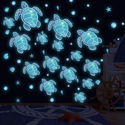 Vista 9 de Adhesivos de pared de animales de la jungla que brillan en la oscuridad, calcomanías de pared luminosas y animales del safari que se pueden quitar