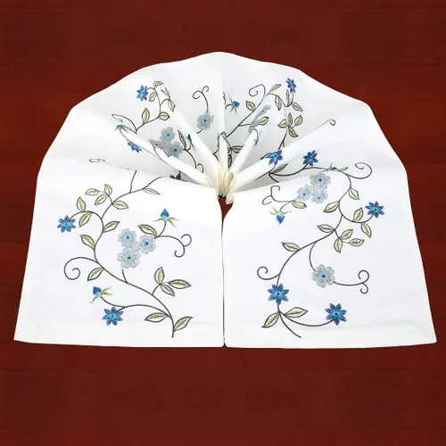 Vista 6 de Caminos de mesa pequeños y cortos de doble grosor con bordado floral rústico para primavera y verano, bufanda de tocador (azul, 14 x 35 pulgadas)