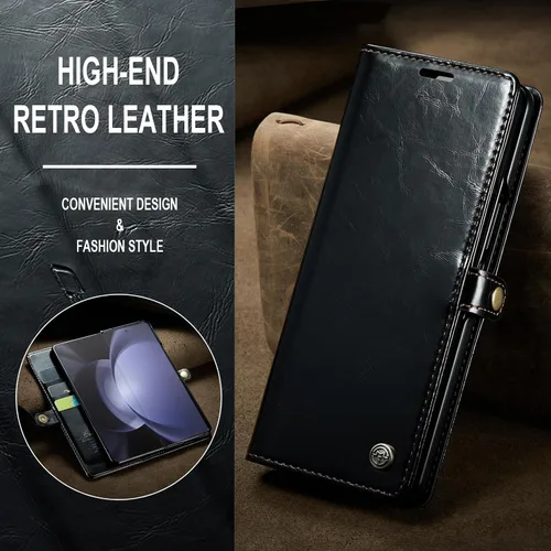 Vista 9 de Kowauri Funda para Samsung Galaxy Z Fold 5, de piel sintética, con tarjetero y función atril, cierre magnético, protección a prueba de golpes