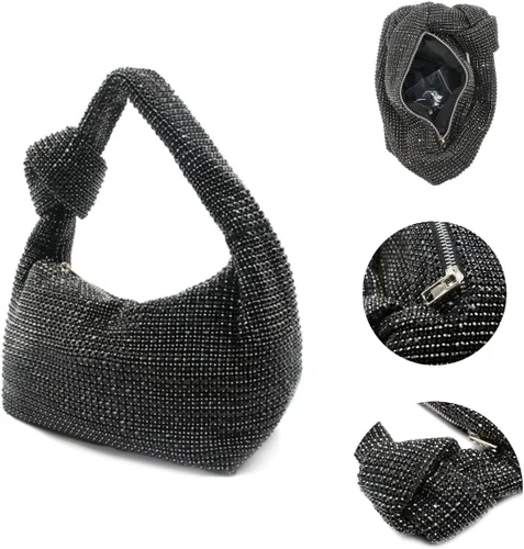 Vista 2 de UMREN Bolso de mano anudado con purpurina completa para mujer, con diamantes de imitación de cristal, bolso cruzado de noche con diamantes
