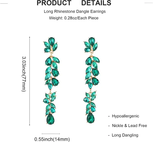 Vista 6 de Aretes largos colgantes de diamantes de imitación brillantes con forma de lágrima de cristal para mujeres, bodas, novias, joyería de graduación