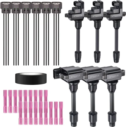 Vista 48 de Juego de 4 bobinas de encendido y arnés de cableado con conector pigtail compatible con Accord Odyssey Acura Saturn 3.0L 3.2L 3.5L V6 C1221 UF242