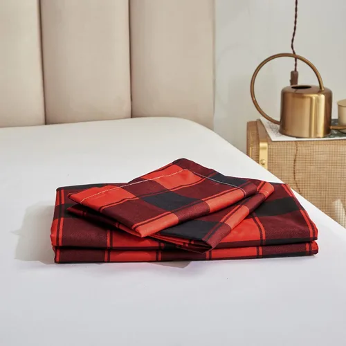 Vista 6 de Joyreap Juego de funda de edredón de 3 piezas de Navidad, diseño de cuadros Buffalo Check Gingham en rojo y negro, microfibra suave y transpirable