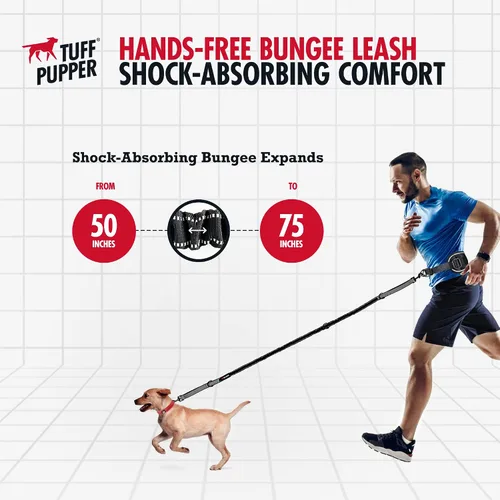 Vista 4 de Tuff Pupper Correa de perro resistente manos libres Un perro pequeño/mediano de hasta 45 libras Cómodo elástico absorbente de golpes Asas