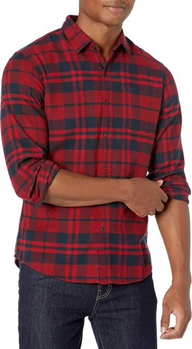 Vista 88 de Amazon Essentials Camisas de franela de manga larga para hombre, corte ajustado, a cuadros con botones