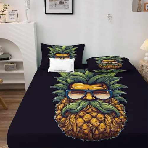 Vista 3 de Sábanas de piña tamaño King, sábanas de frutas tropicales, sábanas y fundas de almohada estampadas de 4 piezas, sábana bajera ajustable