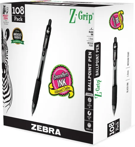 Vista 20 de Zebra Pen Z-Grip - Bolígrafo retráctil de punta media, 3/64 pulgadas, tinta negra, 12
