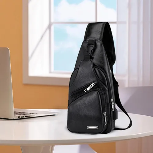 Vista 3 de Bolso bandolera para hombres y mujeres, mochila de hombro, bolsas de pecho, mochila cruzada con agujero para auriculares, para senderismo, camping