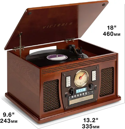 Vista 9 de Victrola Navigator 8 en 1 Reproductor clásico de discos Bluetooth con codificación USB y tocadiscos de 3 velocidades Individual Negro