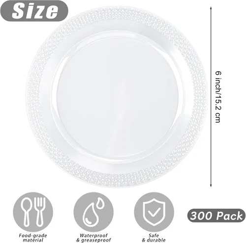 Vista 2 de Breroa 300 platos de plástico transparente de 6 pulgadas, pequeños platos redondos desechables para postre resistentes, platos de cena y fiesta
