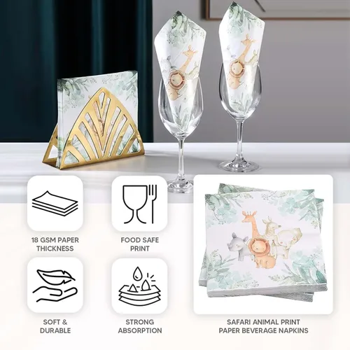 Vista 4 de Efavormart - Paquete de 20 servilletas de papel con estampado de animales de safari, servilletas de cóctel desechables suaves con temática de selva