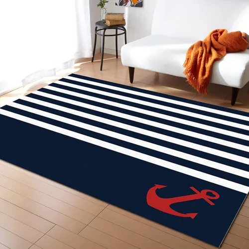 Vista 13 de Alfombra rectangular rectangular náutica azul para sala de estar, 4 x 6 pies, alfombra antideslizante de verano con diseño de conchas de mar y Coral
