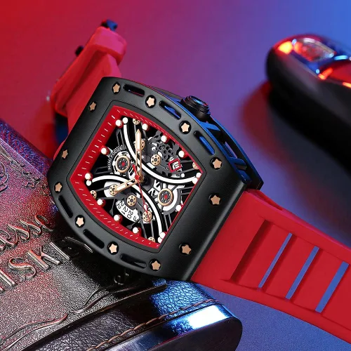 Vista 2 de MF MINI FOCUS Reloj de pulsera Tonneau de moda para hombre (cronógrafoimpermeableluminosocalendario) reloj de cuarzo con correa de silicona
